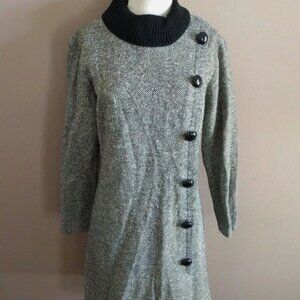 Domino Fashions Inc Women's M VTG 60s Side Button Dress Turtleneck Gray Black